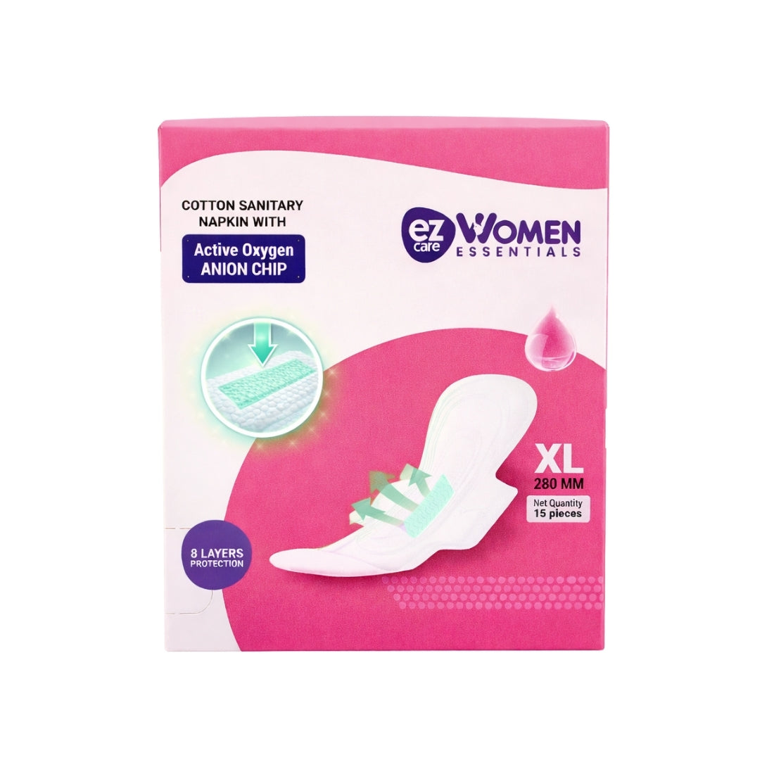 Ezcare Women Essential Sanitary Napkins With Active Oxygen Anion Chip - XL (280mm) | Buy1Get1 Free