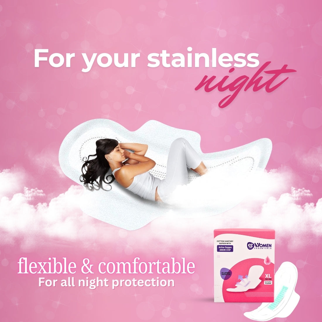 Ezcare Women Essential Sanitary Napkins With Active Oxygen Anion Chip - XL (280mm) | Buy1Get1 Free