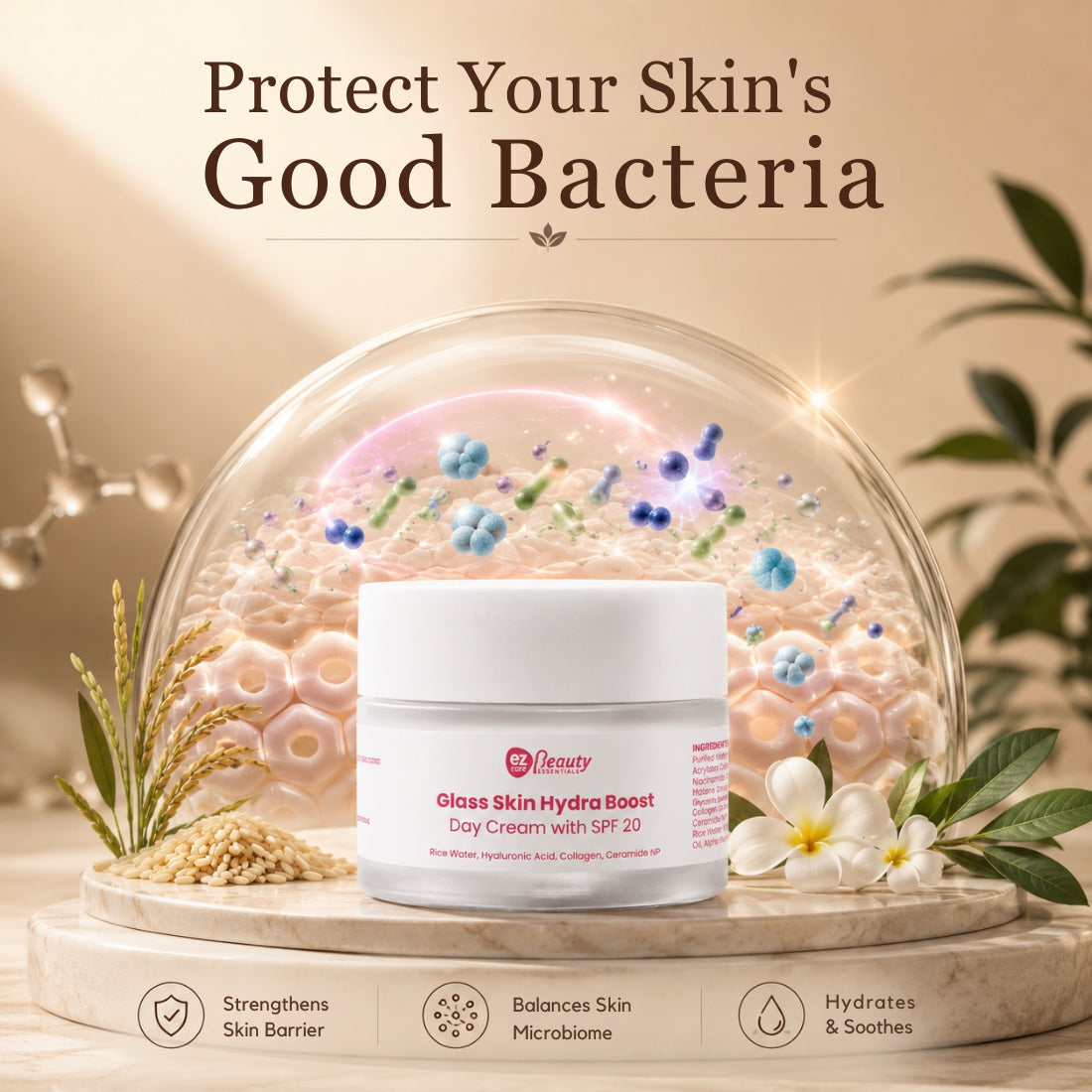 Ezcare Glassskin Hydra Boost Day Cream SPF 20 | Hydration, Glow & Daily Sun Protection | Buy1Get1 Free