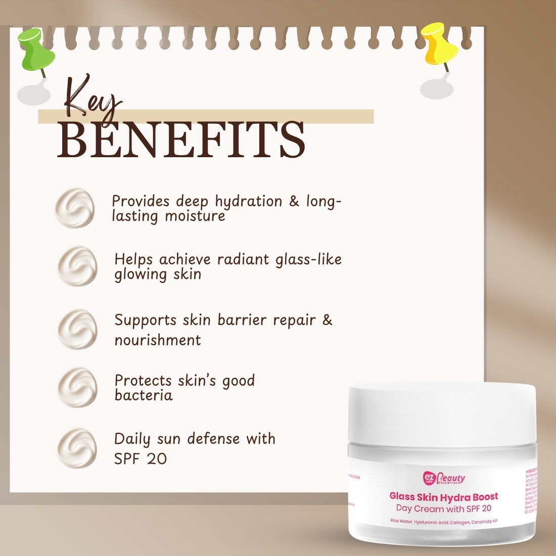 Ezcare Glassskin Hydra Boost Day Cream SPF 20 | Hydration, Glow & Daily Sun Protection | Buy1Get1 Free