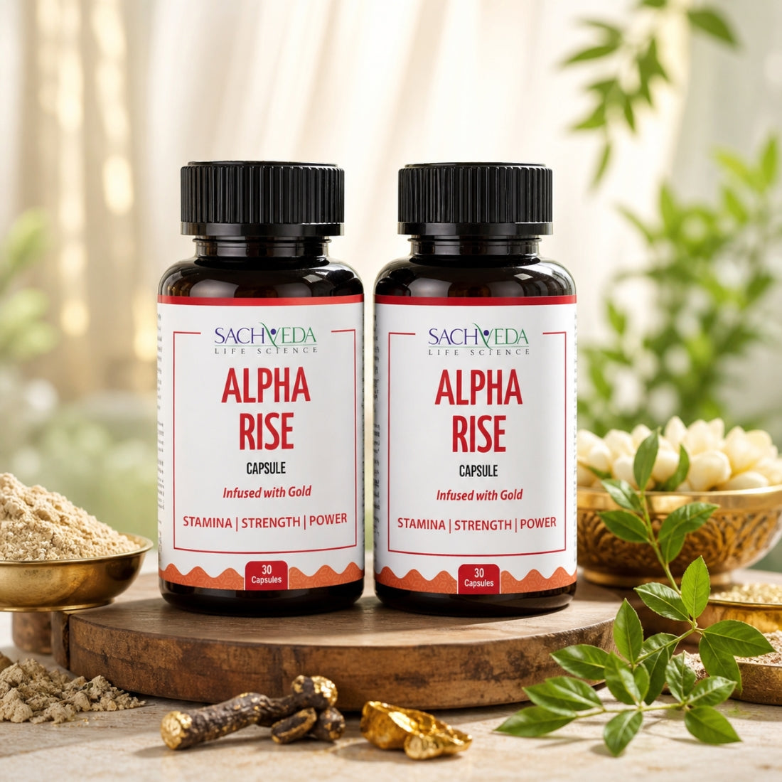 Alpha Rise Gold-Infused Ayurvedic Capsules | Strength, Vitality & Wellness Support | Buy1Get1 Free