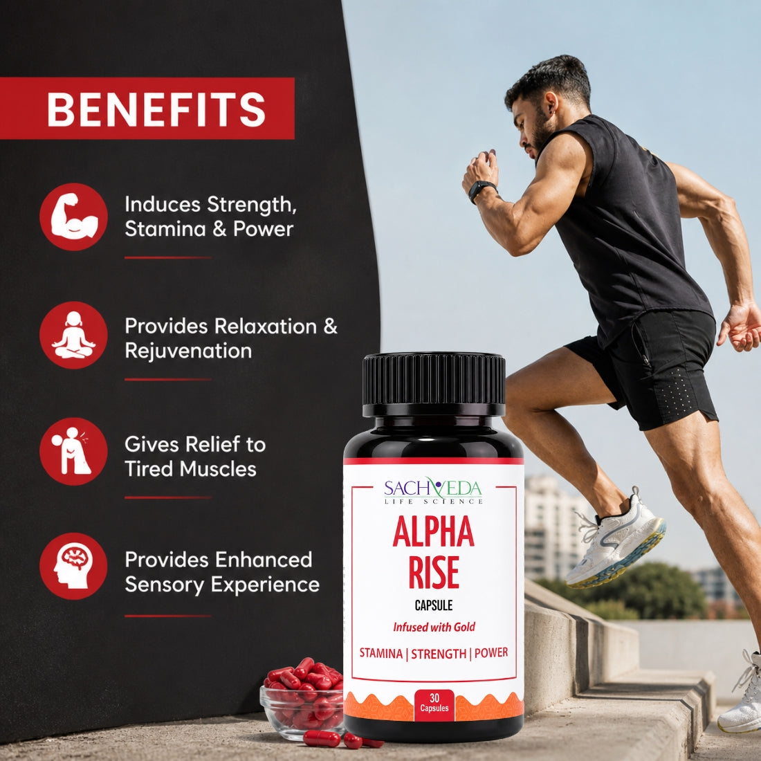 Alpha Rise Gold-Infused Ayurvedic Capsules | Strength, Vitality & Wellness Support | Buy1Get1 Free