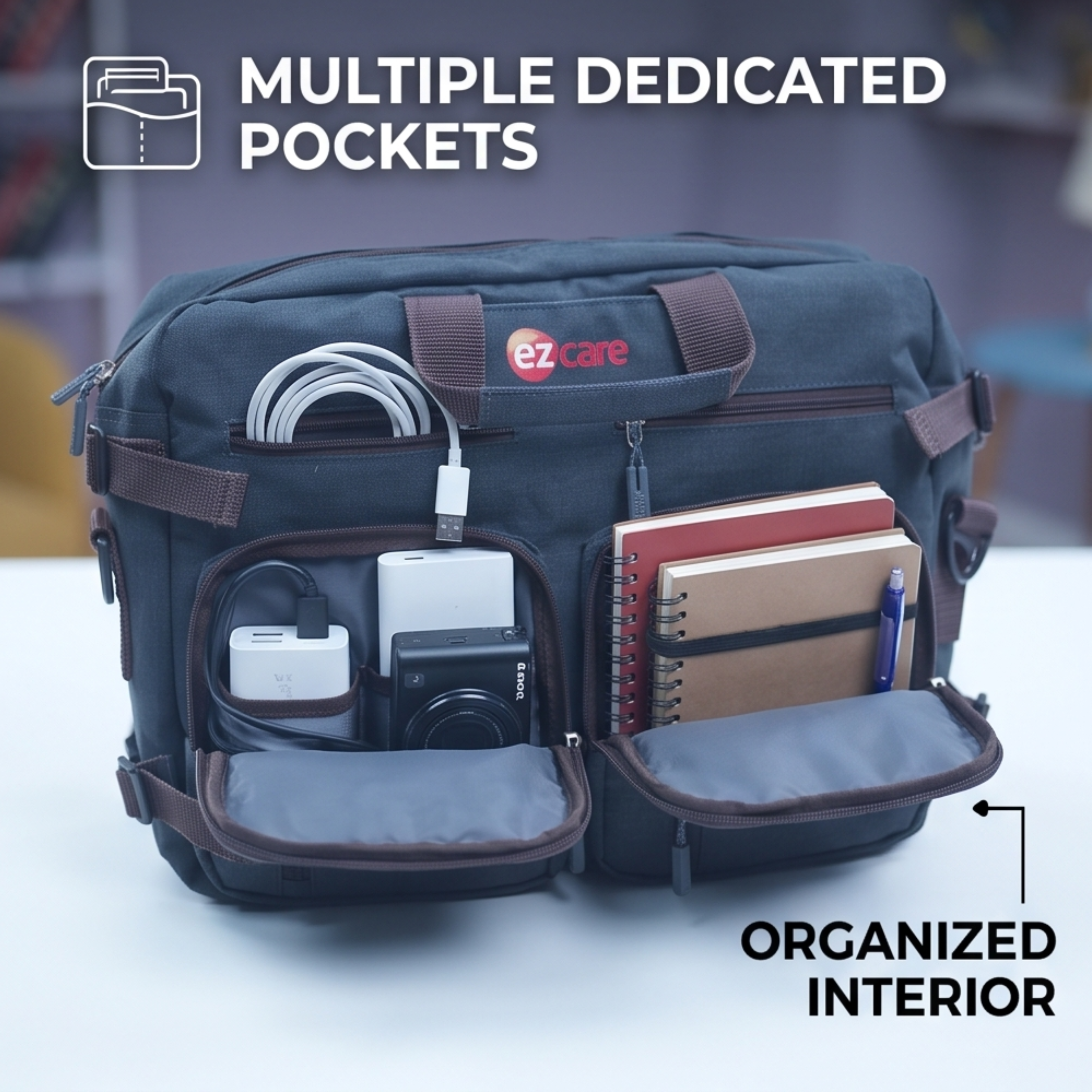 Ezcare Backpack cum Laptop cum Travel Bag (Fits up to 15.6" Laptop), Padded Sleeve for Laptop and Tablet separately, Detachable Shoulder Strap, Carry Handle, Multiple Organisers, Daily Office Stationary Organiser,  Triple Carry Style options.