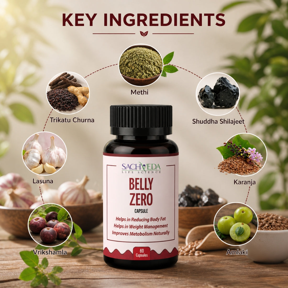 Sachveda Belly Zero Capsules | Ayurvedic Weight Management & Metabolism Support | Buy1Get1 Free