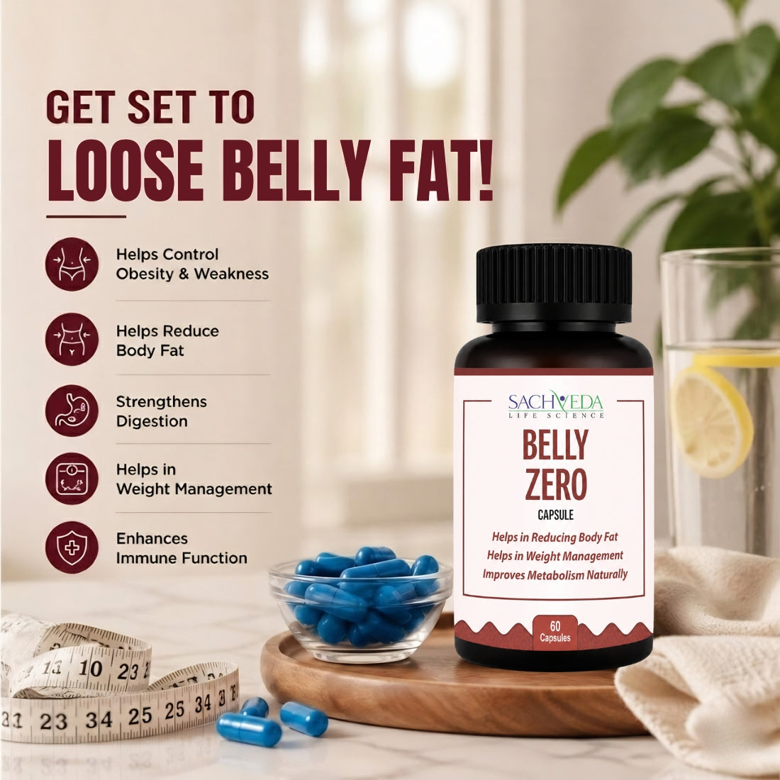 Sachveda Belly Zero Capsules | Ayurvedic Weight Management & Metabolism Support | Buy1Get1 Free