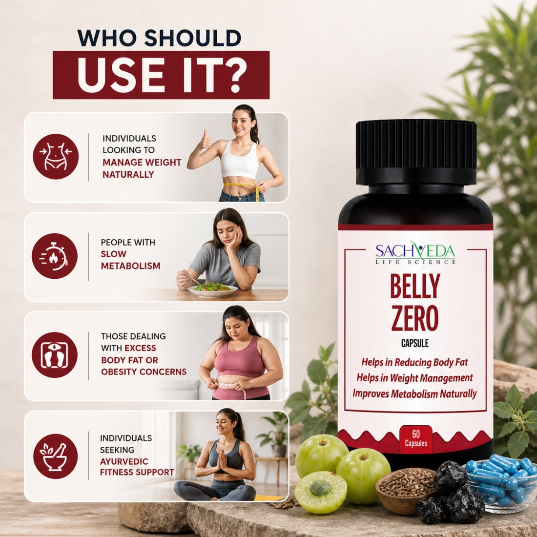 Sachveda Belly Zero Capsules | Ayurvedic Weight Management & Metabolism Support | Buy1Get1 Free