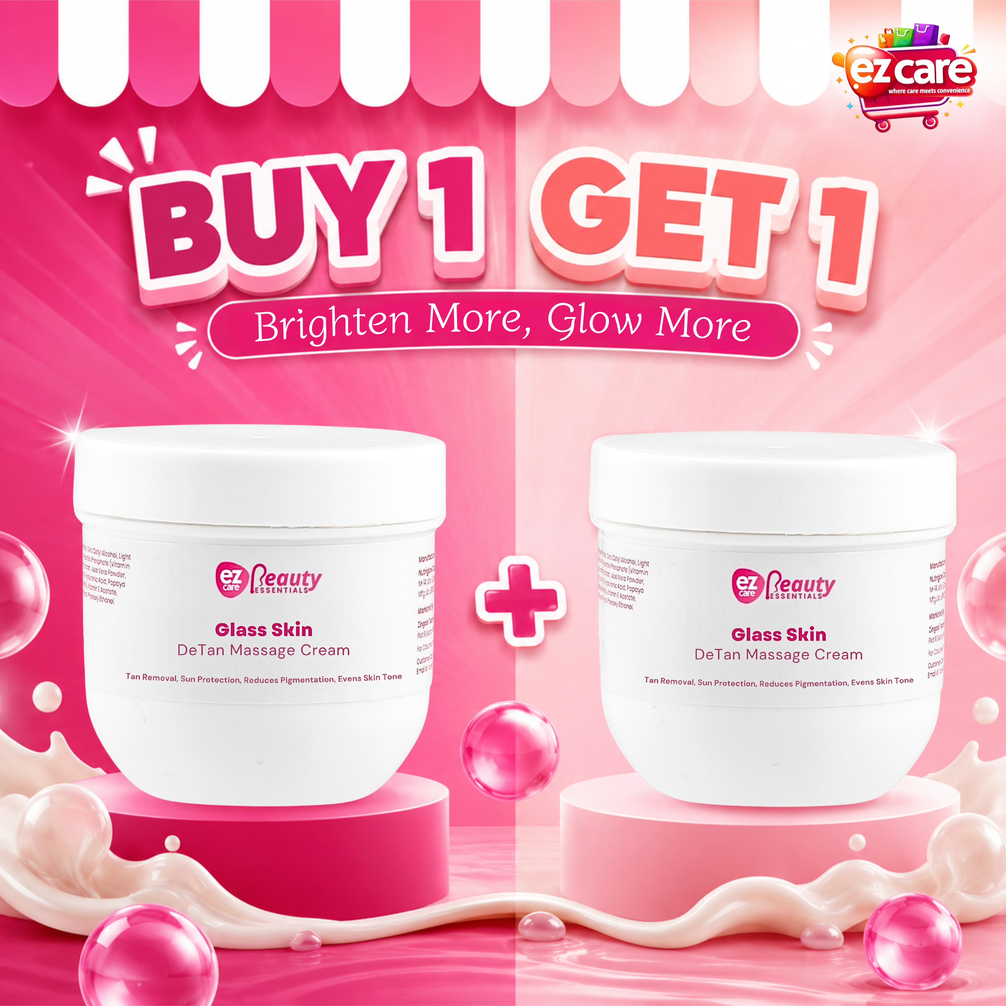 Ezcare Glass Skin De Tan Massage Cream | Buy1Get1 Free