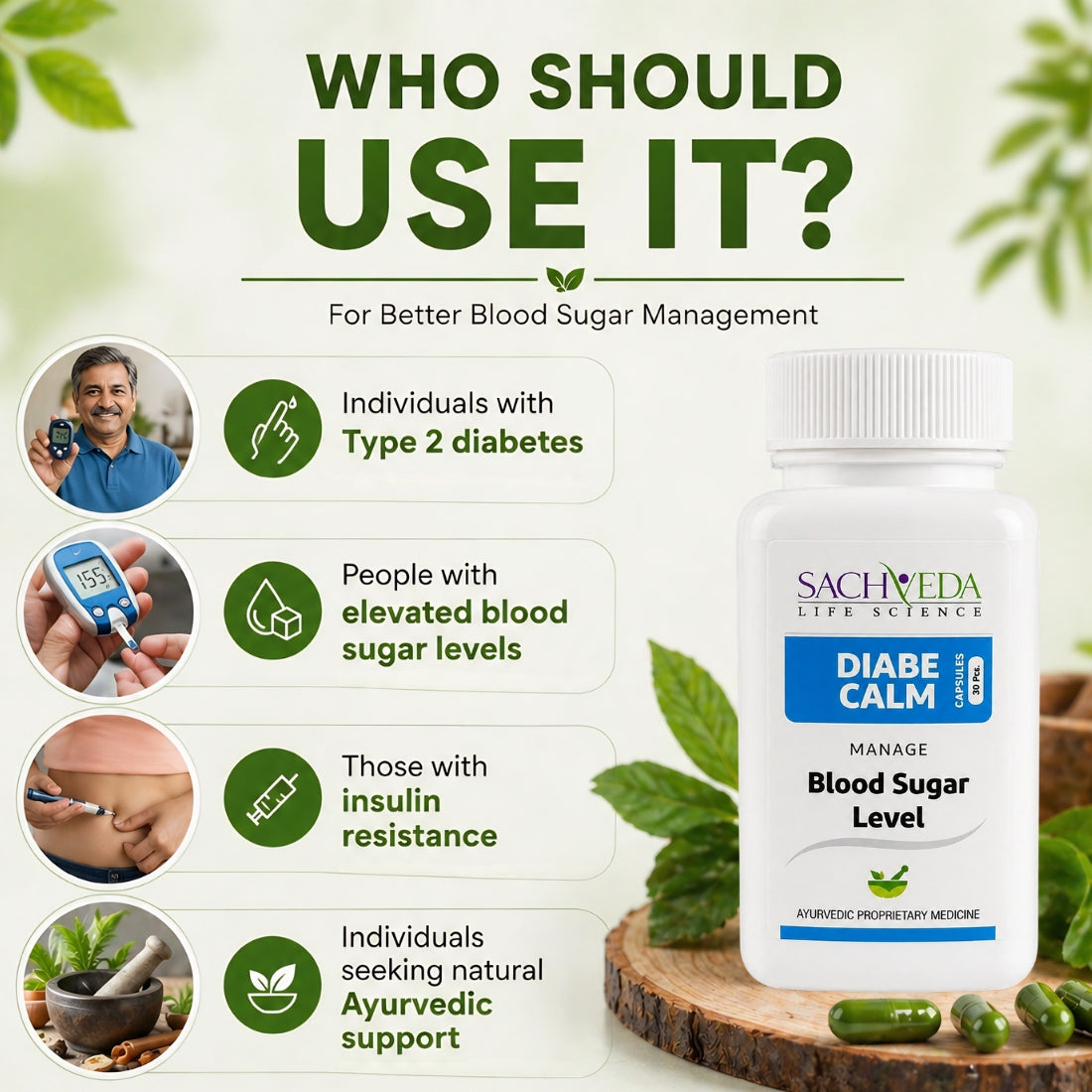Sachveda Diabe Calm Capsules – Ayurvedic Support for Type 2 Diabetes | Buy1Get1 Free