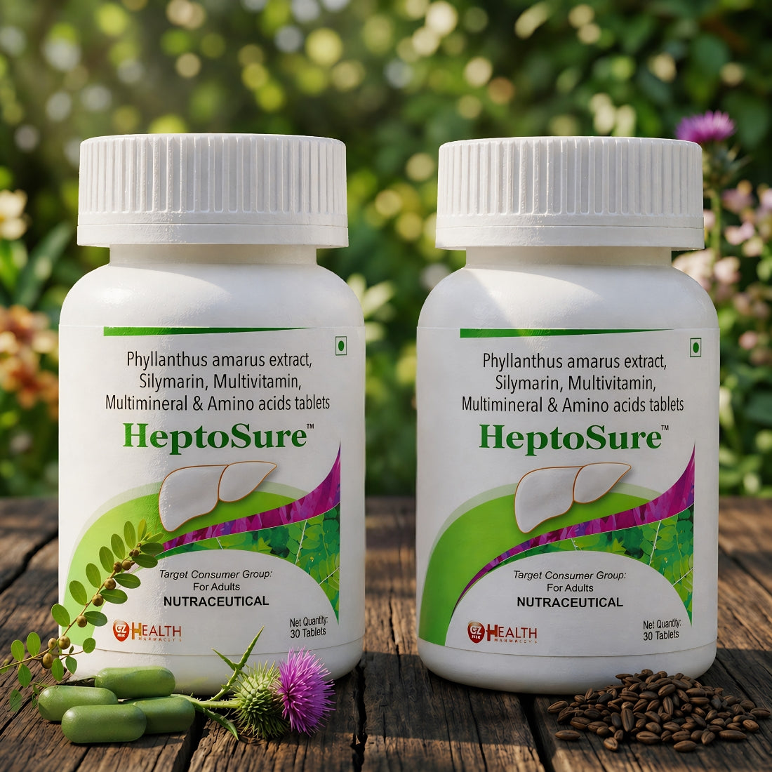 Heptosure ( Nutraceutical) Liver Support Supplement – Advanced Detox & Hepatic Shield | With Silymarin (Milk Thistle), Phyllanthus Amarus (Bhoomi Amla) & L-Glutathione | For Fatty Liver, Detoxification & Enzyme Balance | Buy1Get1 Free