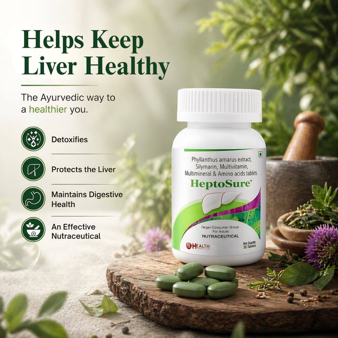 Heptosure ( Nutraceutical) Liver Support Supplement – Advanced Detox & Hepatic Shield | With Silymarin (Milk Thistle), Phyllanthus Amarus (Bhoomi Amla) & L-Glutathione | For Fatty Liver, Detoxification & Enzyme Balance | Buy1Get1 Free