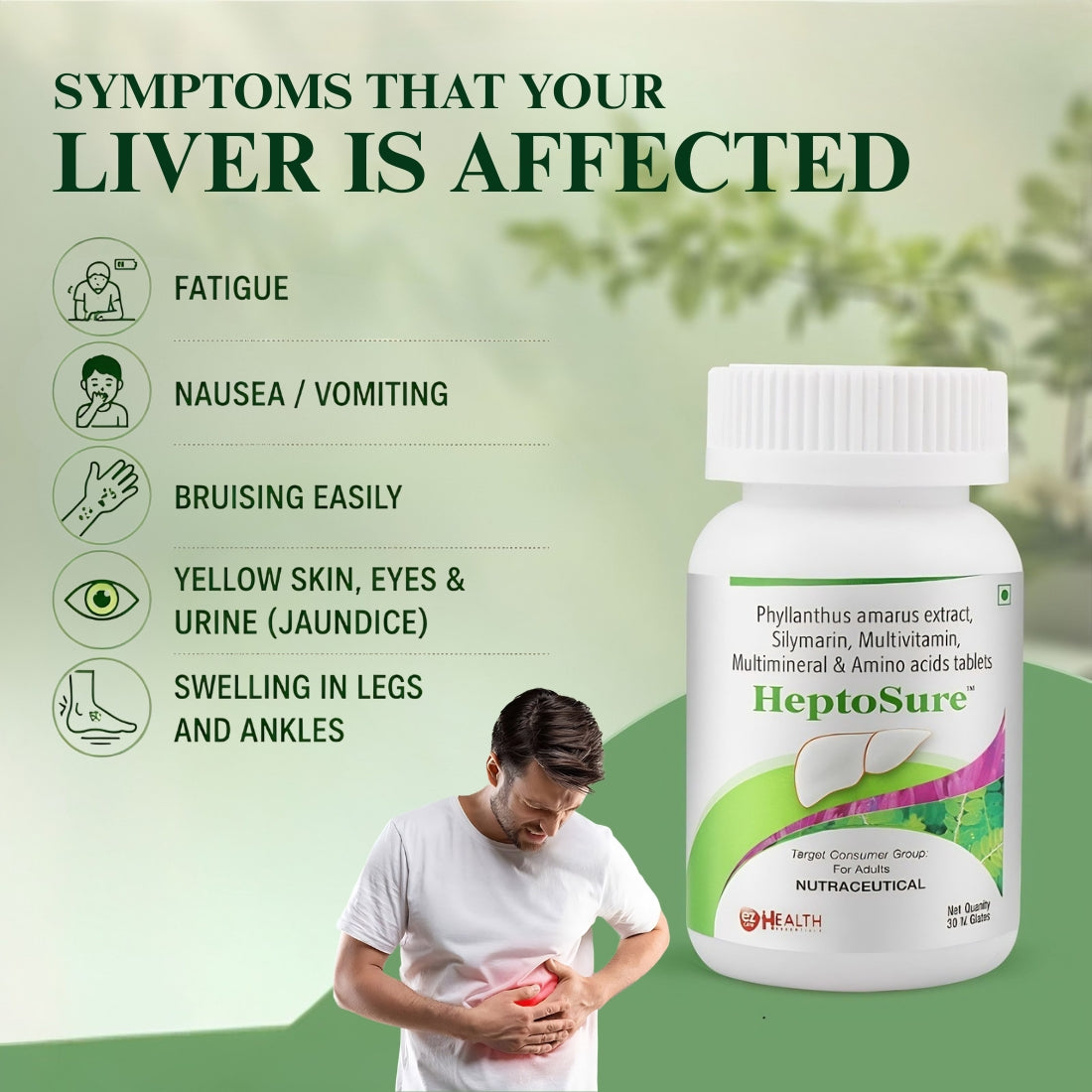 Heptosure ( Nutraceutical) Liver Support Supplement – Advanced Detox & Hepatic Shield | With Silymarin (Milk Thistle), Phyllanthus Amarus (Bhoomi Amla) & L-Glutathione | For Fatty Liver, Detoxification & Enzyme Balance | Buy1Get1 Free