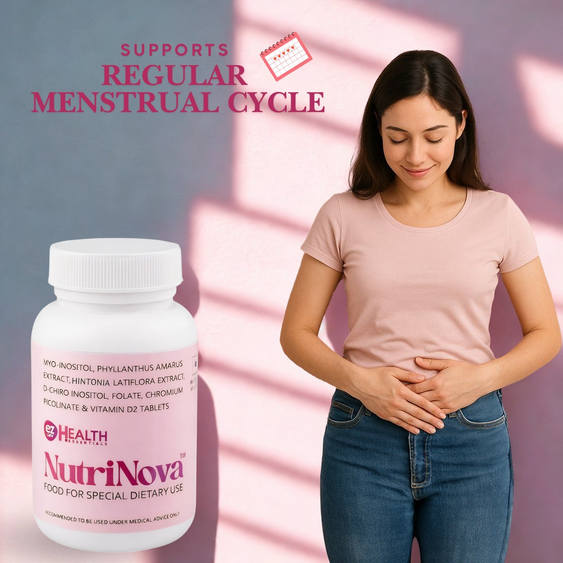 NUTRINOVA – PCOS Support & Hormonal Balance Supplement with Myo-Inositol, Phyllanthus Amarus Extract, Hintonia Latiflora extract, D-Chiro Inositol, Folate, Chromium Picolinate &Vitamin D2 tablets | Buy1Get1 Free