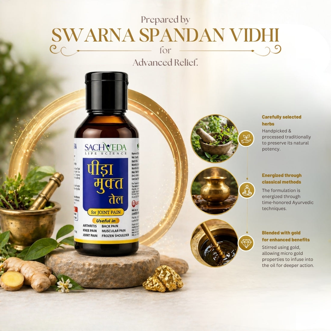 Sachveda Peeda Mukta Oil – Gold-Infused Ayurvedic Pain Relief Oil | Buy1Get1 Free