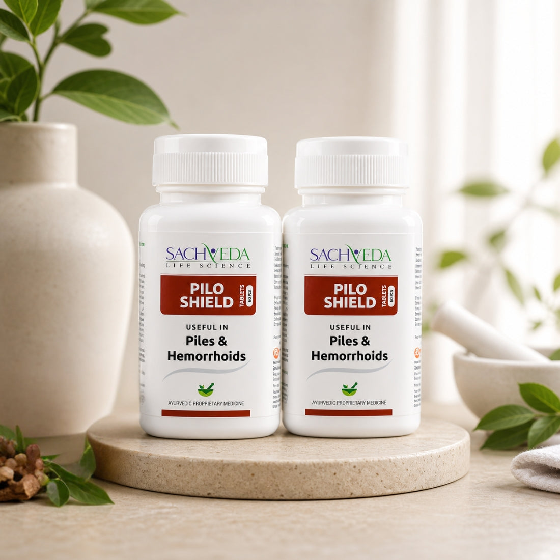 Sachveda Pilo Shield Tablets | Ayurvedic Support for Piles & Hemorrhoids | Buy1Get1 Free
