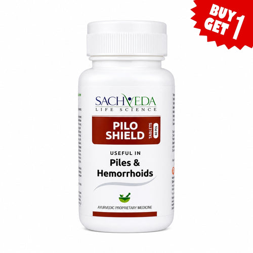 Sachveda Pilo Shield Tablets | Ayurvedic Support for Piles & Hemorrhoids | Buy1Get1 Free