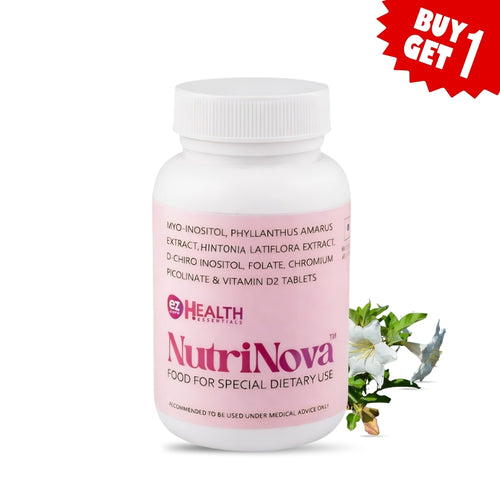 NUTRINOVA – PCOS Support & Hormonal Balance Supplement with Myo-Inositol, Phyllanthus Amarus Extract, Hintonia Latiflora extract, D-Chiro Inositol, Folate, Chromium Picolinate &Vitamin D2 tablets | Buy1Get1 Free