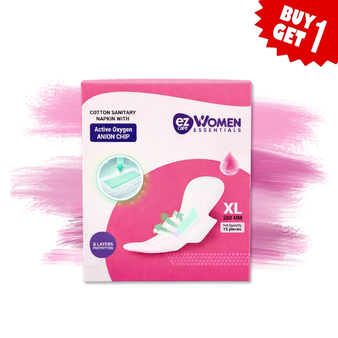 🎁 Ezcare Women Essential Sanitary Napkins With Active Oxygen Anion Chip - XL (280mm) | Buy1Get1 Free (100% off)