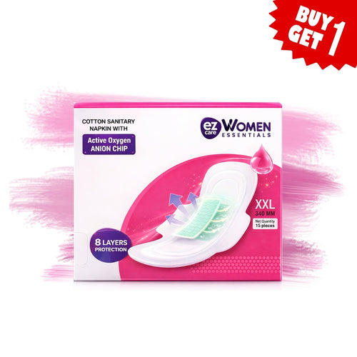 Ezcare Women Essential Sanitary Napkins with Active Oxygen Anion Chip - XXL (340mm) | Buy1Get1 Free