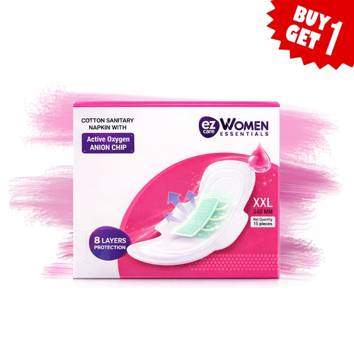 🎁 Ezcare Women Essential Sanitary Napkins with Active Oxygen Anion Chip - XXL (340mm) | Buy1Get1 Free (100% off)