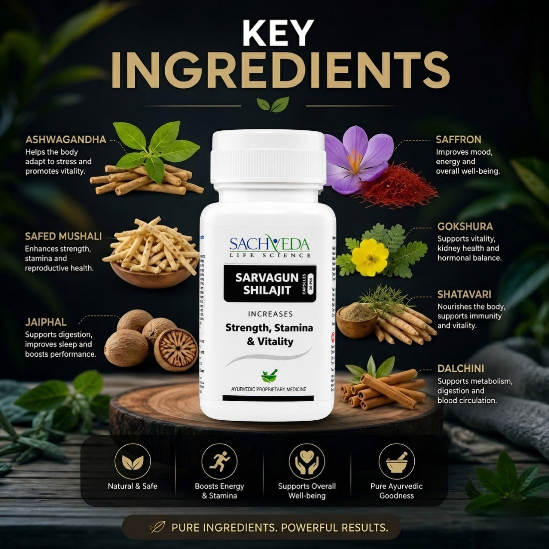 Sarvagun Shilajit Capsules | Ayurvedic Strength, Stamina & Vitality Support | Buy1Get1 Free