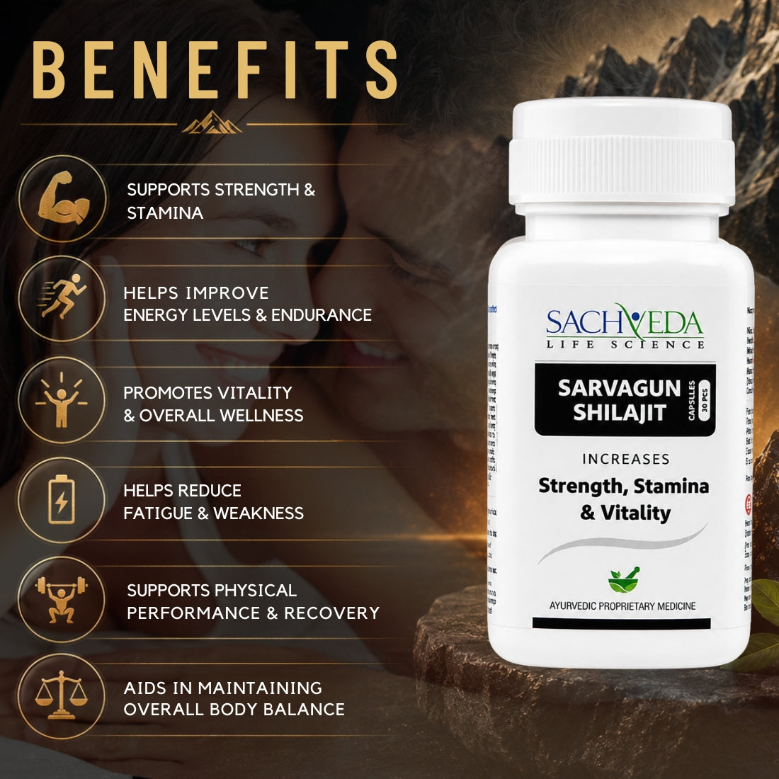 Sarvagun Shilajit Capsules | Ayurvedic Strength, Stamina & Vitality Support | Buy1Get1 Free