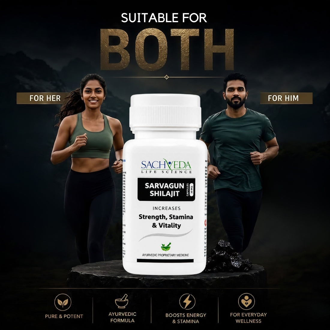 Sarvagun Shilajit Capsules | Ayurvedic Strength, Stamina & Vitality Support | Buy1Get1 Free