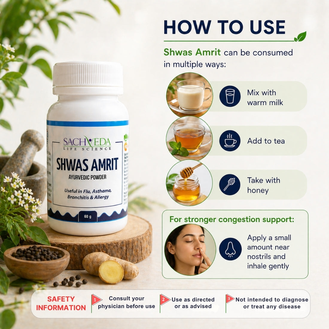 Sachveda Shwas Amrit – Ayurvedic Respiratory & Immunity Support Powder | Buy1Get1 Free