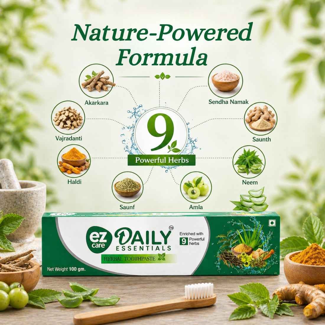 Ezcare Daily Essential Herbal Toothpaste – Natural Oral Care for a Healthy Smile | Buy1Get1 Free