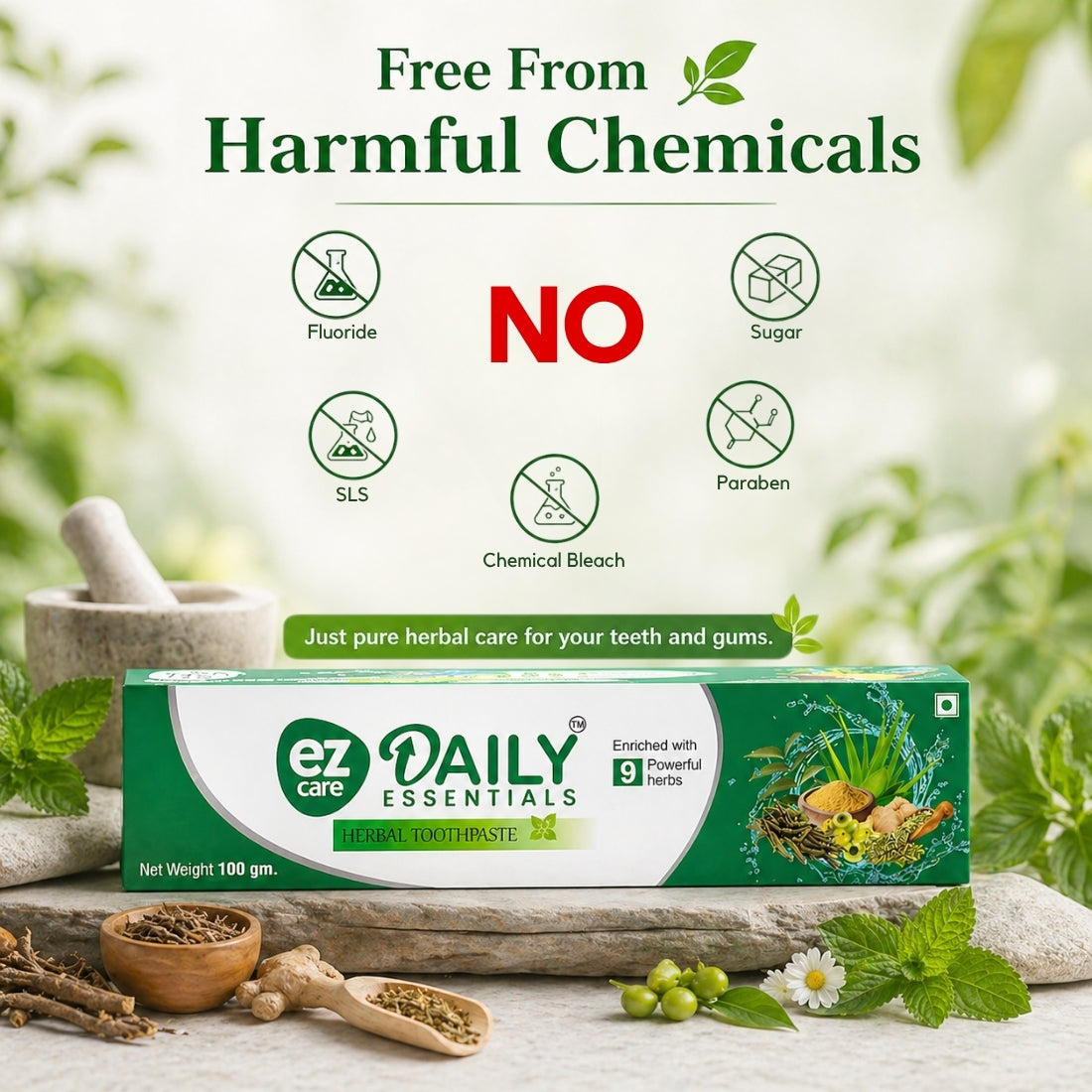 Ezcare Daily Essential Herbal Toothpaste – Natural Oral Care for a Healthy Smile | Buy1Get1 Free
