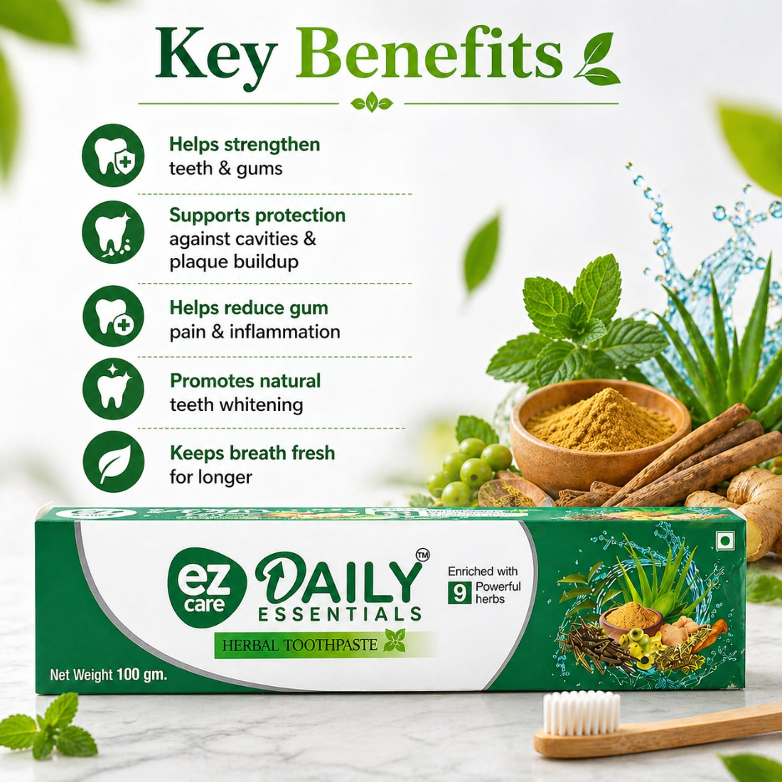 Ezcare Daily Essential Herbal Toothpaste – Natural Oral Care for a Healthy Smile | Buy1Get1 Free
