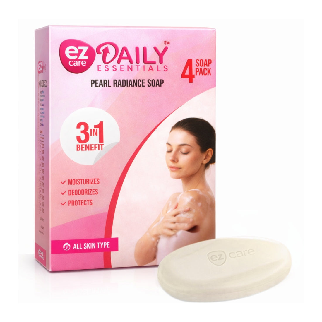 Pearl Radiance Triple‑Action Soap – Pack of 4 | Moisturising + Deodorising + 99.99% Germ Protection | Plant‑Derived Cleansers | Paraben‑Free | Buy1Get1 Free