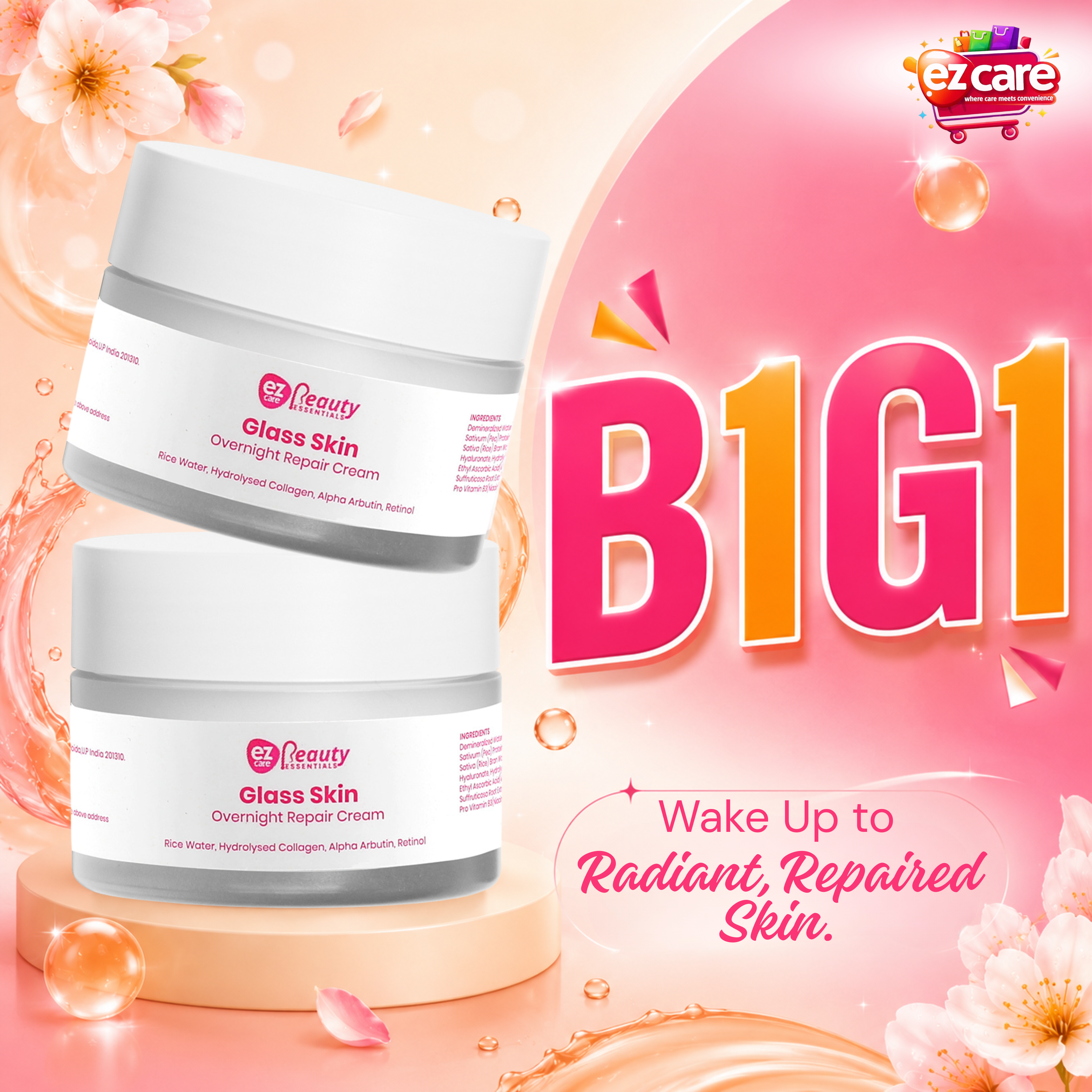 Ezcare Glass Skin Overnight Repair Cream | Buy1Get1 Free