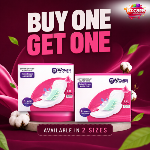 Ezcare Women Essential Sanitary Napkins with Active Oxygen Anion Chip - XXL (340mm) | Buy1Get1 Free